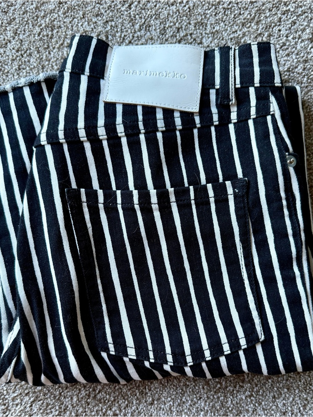 Marimekko Black and White Striped Straight Leg Jeans